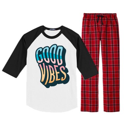 Good Vibes Retro Positive Quote Raglan Sleeve Pajama Set