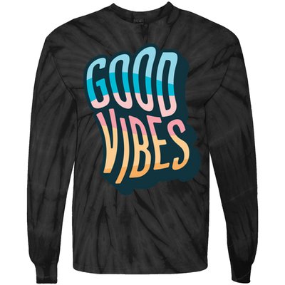 Good Vibes Retro Positive Quote Tie-Dye Long Sleeve Shirt
