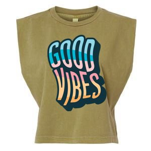 Good Vibes Retro Positive Quote Garment-Dyed Women's Muscle Tee