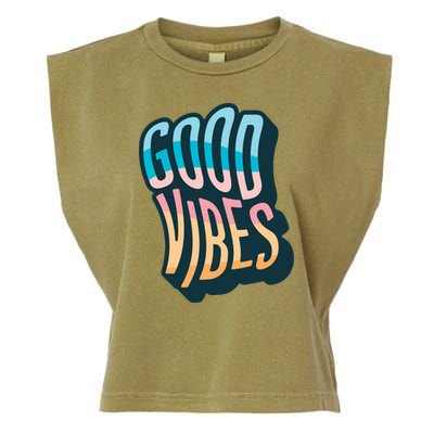 Good Vibes Retro Positive Quote Garment-Dyed Women's Muscle Tee