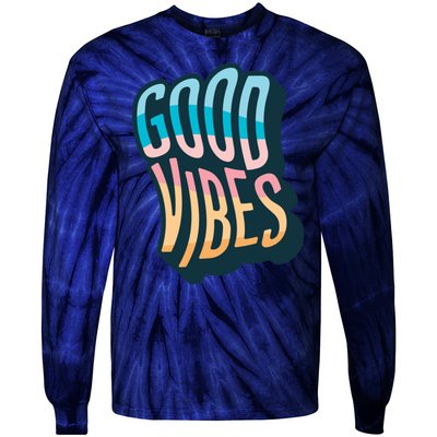 Good Vibes Retro Positive Quote Tie-Dye Long Sleeve Shirt