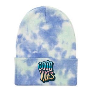 Good Vibes Retro Positive Quote Tie Dye 12in Knit Beanie