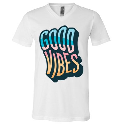 Good Vibes Retro Positive Quote V-Neck T-Shirt