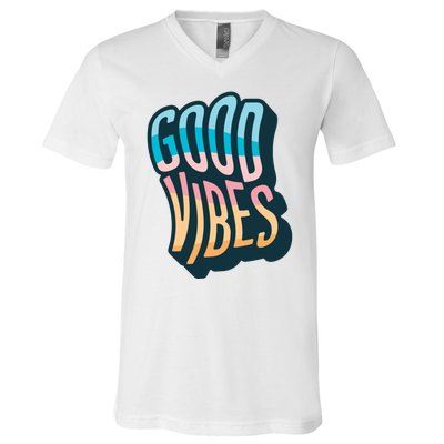 Good Vibes Retro Positive Quote V-Neck T-Shirt