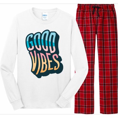 Good Vibes Retro Positive Quote Long Sleeve Pajama Set