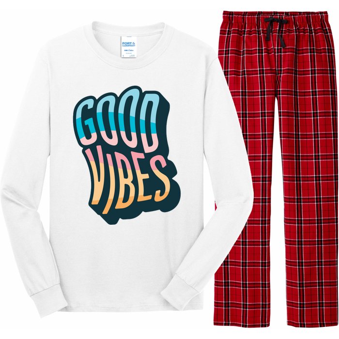 Good Vibes Retro Positive Quote Long Sleeve Pajama Set