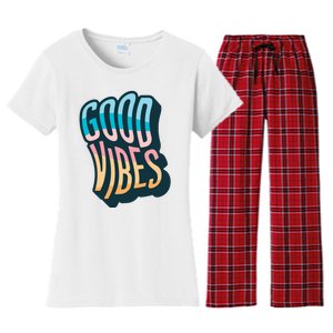 Good Vibes Retro Positive Quote Women's Flannel Pajama Set