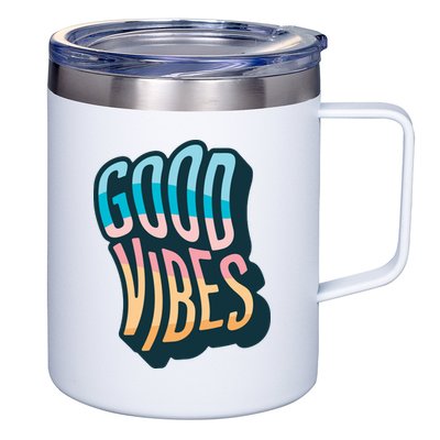 Good Vibes Retro Positive Quote 12oz Stainless Steel Coffee Mug