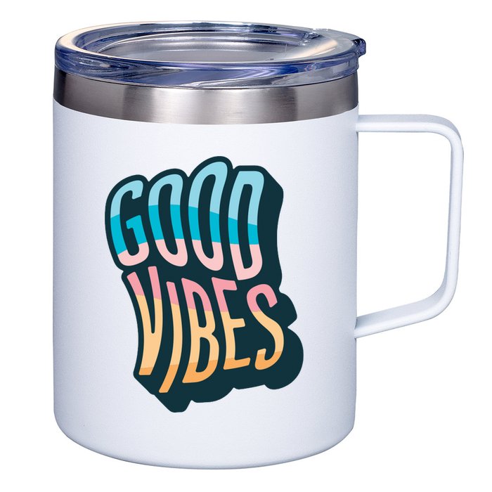 Good Vibes Retro Positive Quote 12oz Stainless Steel Coffee Mug