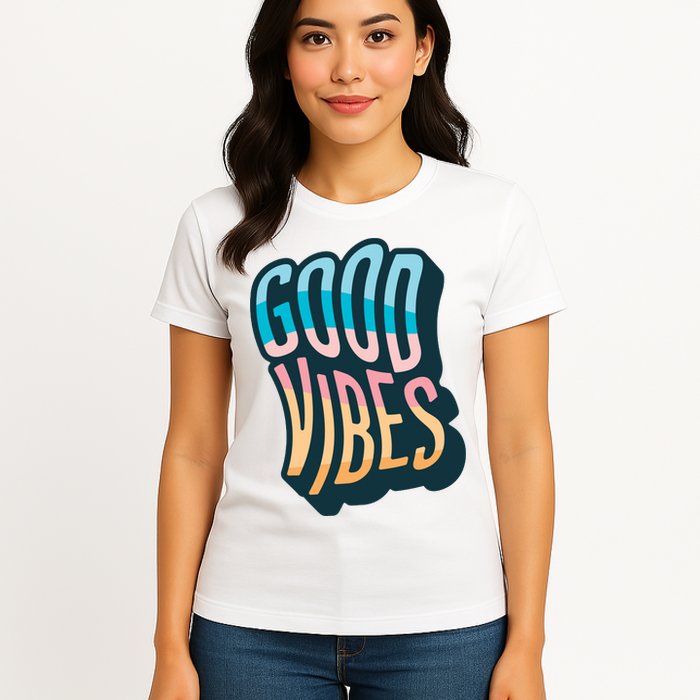 Good Vibes Retro Positive Quote Womens T-Shirt