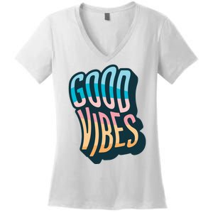 Good Vibes Retro Positive Quote Women's V-Neck T-Shirt