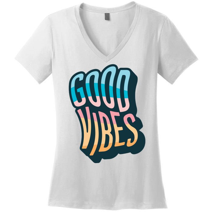 Good Vibes Retro Positive Quote Women's V-Neck T-Shirt