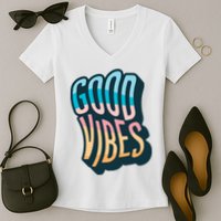 Good Vibes Retro Positive Quote Women's V-Neck T-Shirt