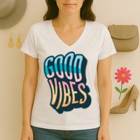 Good Vibes Retro Positive Quote Women's V-Neck T-Shirt