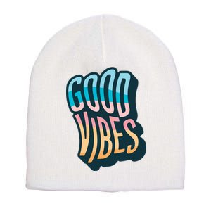 Good Vibes Retro Positive Quote Short Acrylic Beanie