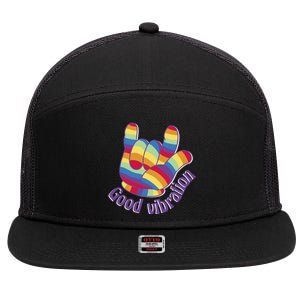 Good Vibration Rainbow 7 Panel Mesh Trucker Snapback Hat