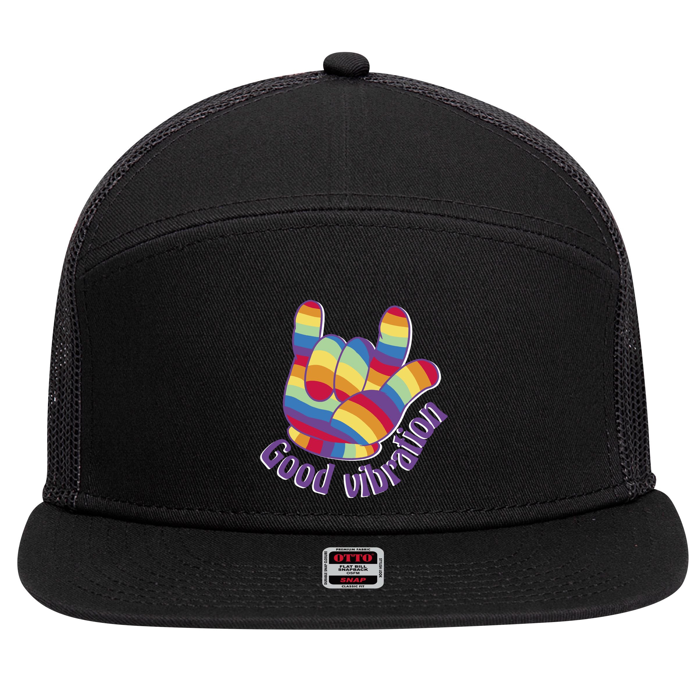 Good Vibration Rainbow 7 Panel Mesh Trucker Snapback Hat