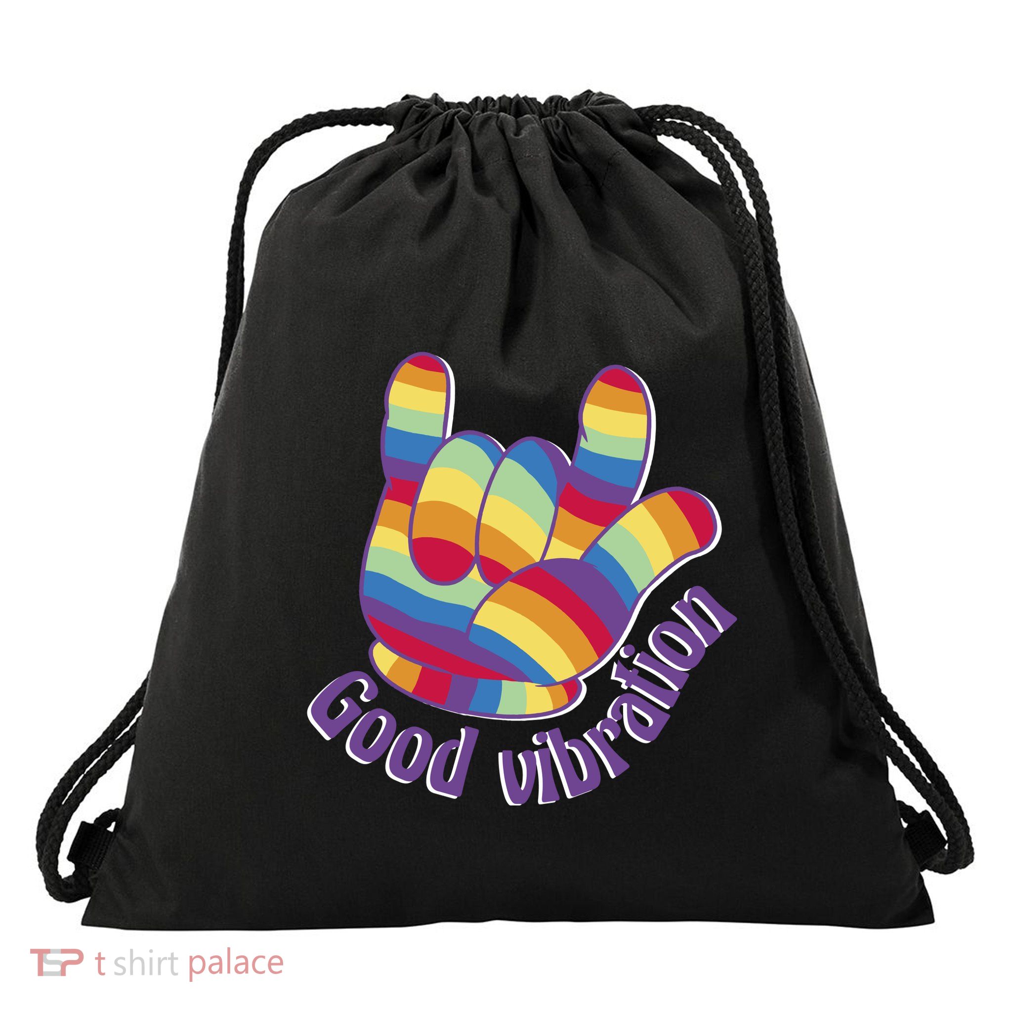 Good Vibration Rainbow Drawstring Bag
