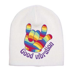 Good Vibration Rainbow Short Acrylic Beanie