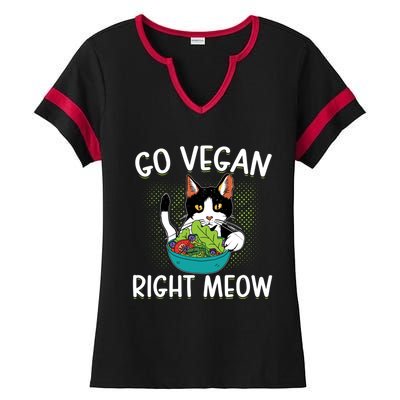 Go Vegan Right Meow Cat Vegan Vegetable Diet Gift Ladies Halftime Notch Neck Tee