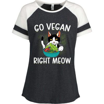 Go Vegan Right Meow Cat Vegan Vegetable Diet Gift Enza Ladies Jersey Colorblock Tee