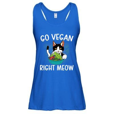 Go Vegan Right Meow Cat Vegan Vegetable Diet Gift Ladies Essential Flowy Tank