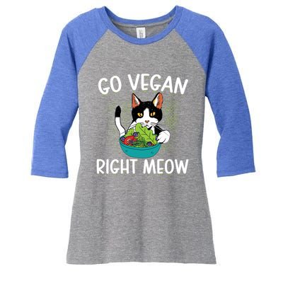 Go Vegan Right Meow Cat Vegan Vegetable Diet Gift Women's Tri-Blend 3/4-Sleeve Raglan Shirt