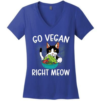 Go Vegan Right Meow Cat Vegan Vegetable Diet Gift Women's V-Neck T-Shirt