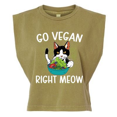 Go Vegan Right Meow Cat Vegan Vegetable Diet Gift Garment-Dyed Women's Muscle Tee