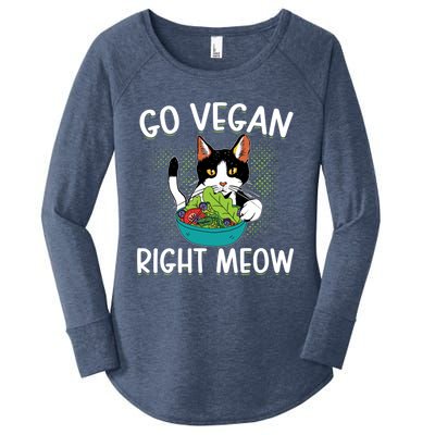 Go Vegan Right Meow Cat Vegan Vegetable Diet Gift Women's Perfect Tri Tunic Long Sleeve Shirt