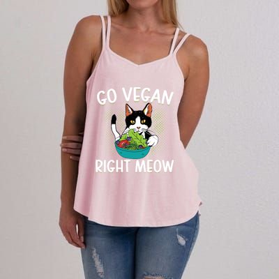 Go Vegan Right Meow Cat Vegan Vegetable Diet Gift Women's Strappy Tank