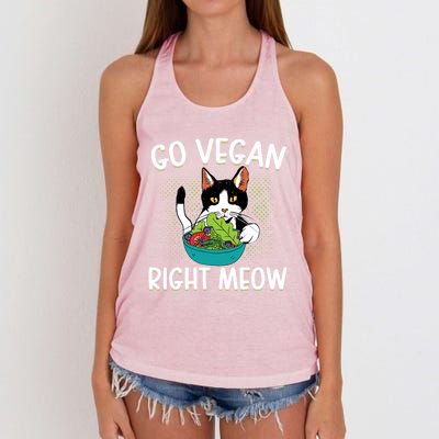 Go Vegan Right Meow Cat Vegan Vegetable Diet Gift Women's Knotted Racerback Tank