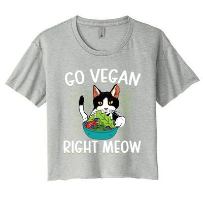 Go Vegan Right Meow Cat Vegan Vegetable Diet Gift Women's Crop Top Tee