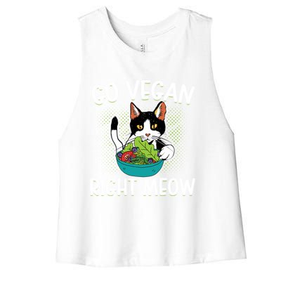 Go Vegan Right Meow Cat Vegan Vegetable Diet Gift Women's Racerback Cropped Tank