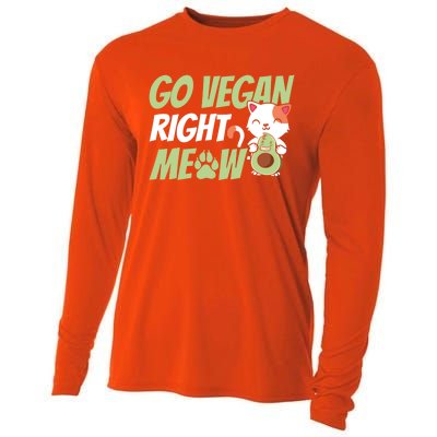 Go Vegan Right Meow Funny Avogato Cute Cat Avocado Lovers Gift Cooling Performance Long Sleeve Crew