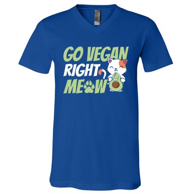 Go Vegan Right Meow Funny Avogato Cute Cat Avocado Lovers Gift V-Neck T-Shirt