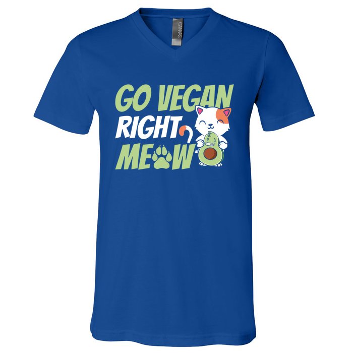 Go Vegan Right Meow Funny Avogato Cute Cat Avocado Lovers Gift V-Neck T-Shirt