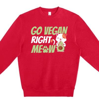 Go Vegan Right Meow Funny Avogato Cute Cat Avocado Lovers Gift Premium Crewneck Sweatshirt