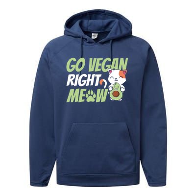 Go Vegan Right Meow Funny Avogato Cute Cat Avocado Lovers Gift Performance Fleece Hoodie