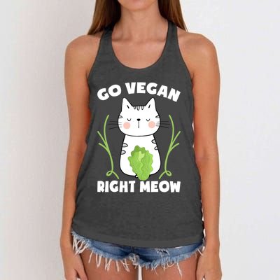 Go Vegan Right Meow Funny Vegan Cat Vegan Gift Women's Knotted Racerback Tank