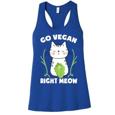 Go Vegan Right Meow Funny Vegan Cat Vegan Gift Women's Racerback Tank