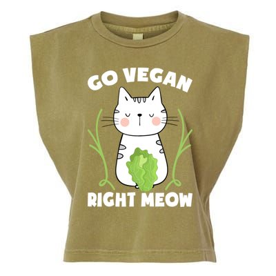 Go Vegan Right Meow Funny Vegan Cat Vegan Gift Garment-Dyed Women's Muscle Tee