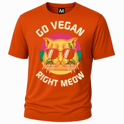 Go Vegan Right Meow Gift Cooling Performance Crew T-Shirt