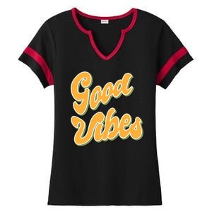 Good Vibes Retro Fun Ladies Halftime Notch Neck Tee