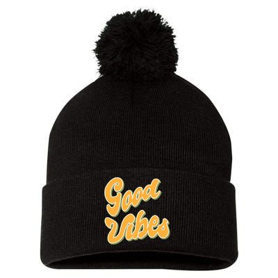 Good Vibes Retro Fun Pom Pom 12in Knit Beanie