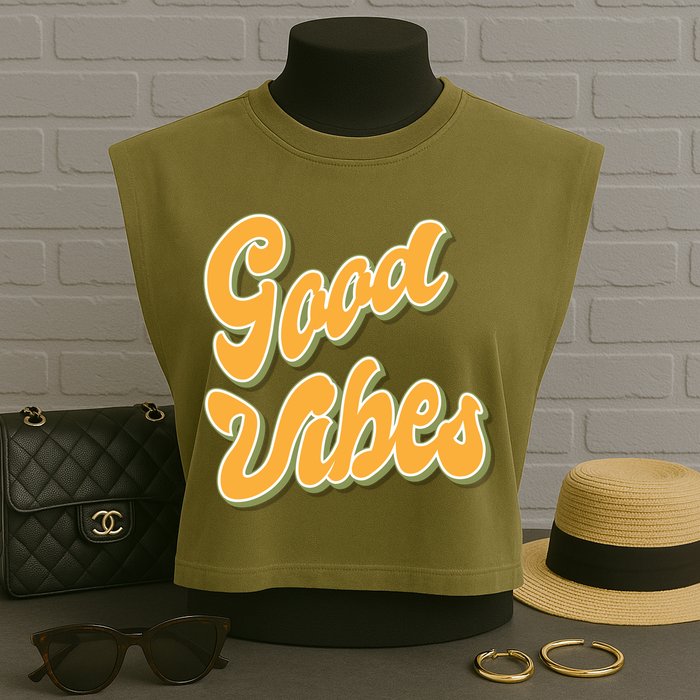 Good Vibes Retro Fun Garment-Dyed Women's Muscle Tee