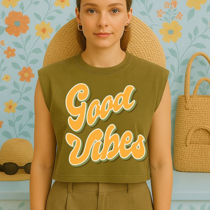 Good Vibes Retro Fun Garment-Dyed Women's Muscle Tee