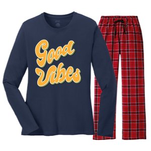 Good Vibes Retro Fun Women's Long Sleeve Flannel Pajama Set 