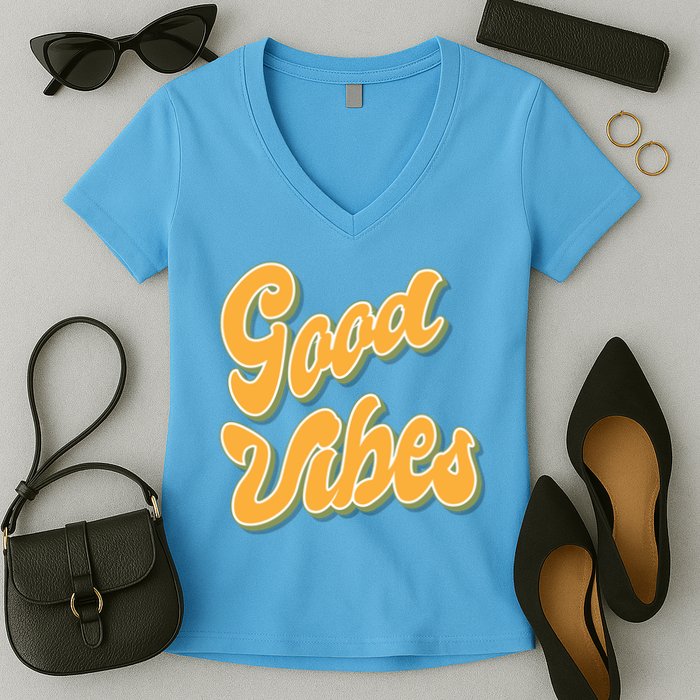 Good Vibes Retro Fun Women's V-Neck T-Shirt