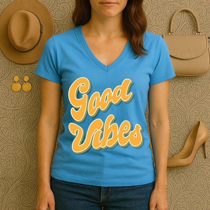 Good Vibes Retro Fun Women's V-Neck T-Shirt